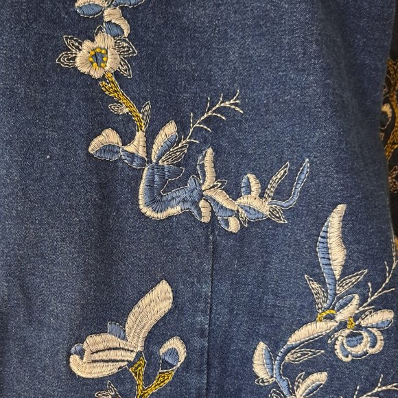 Denim and Co Women's Blue Floral Embroidered Zip Up Jacket NWT Sz Large - Picture 6 of 11